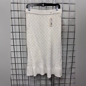 NWT Rebecca Taylor White Cable Knit Midi skirt in chalk white  size Large